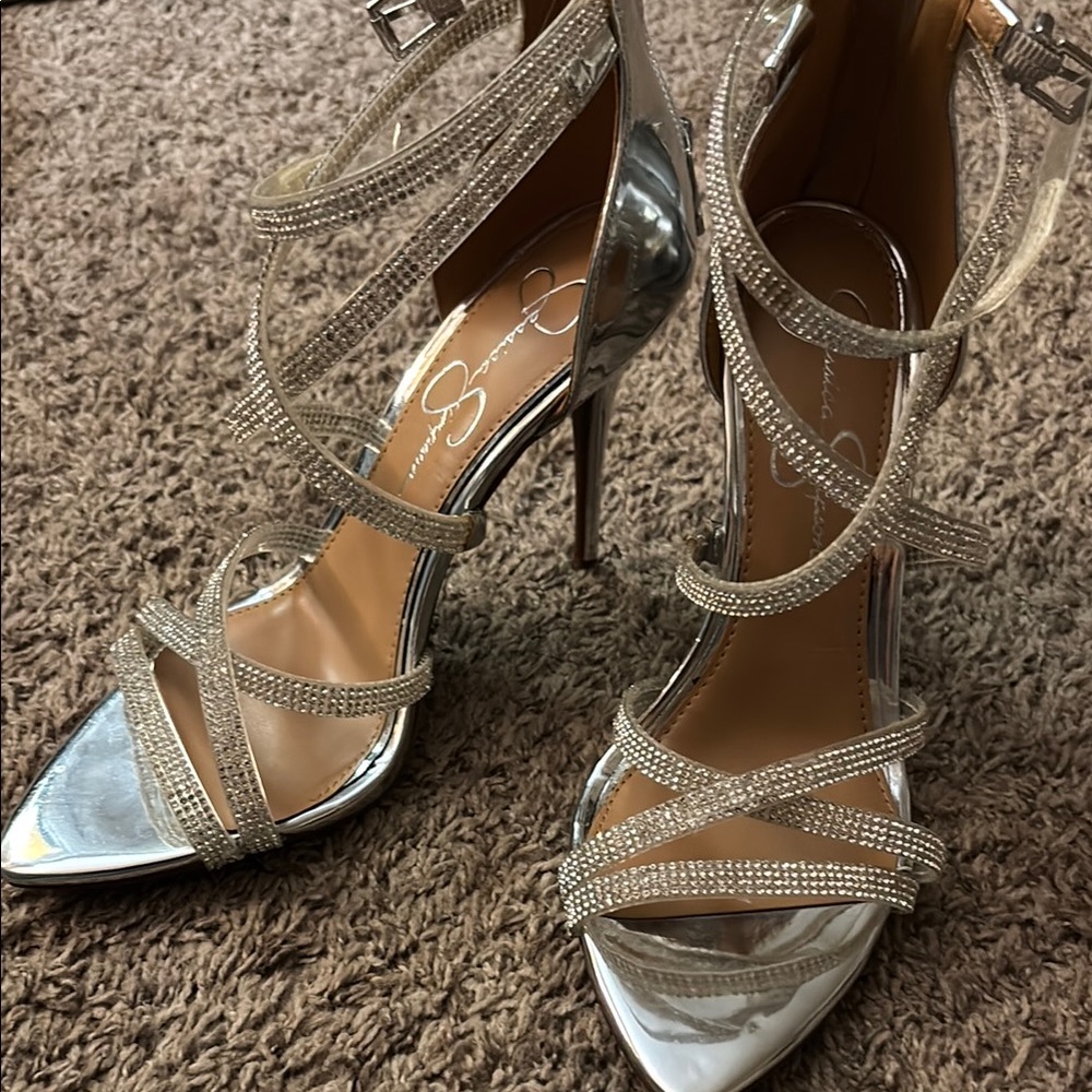 Jessica Simpson Shimmering Silver Strappy Heels